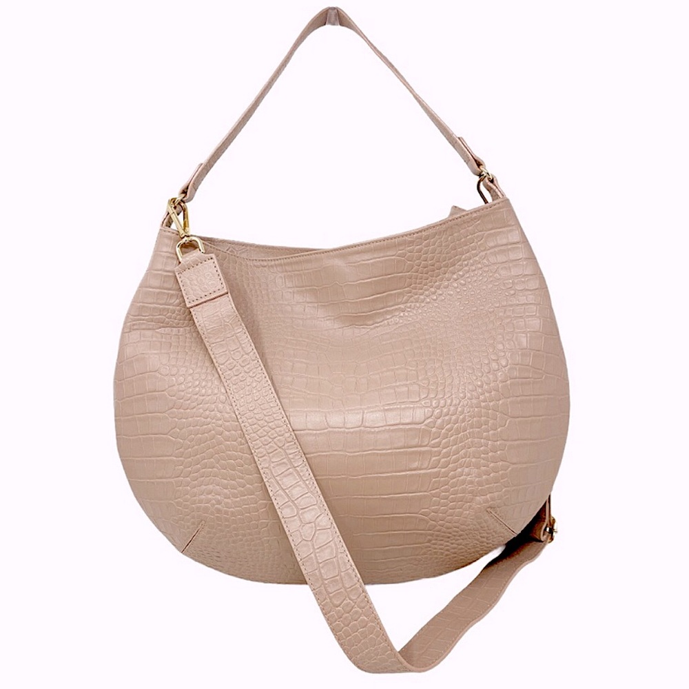 VALENTINA Italian Leather Croc Embossed Shoulder Bag